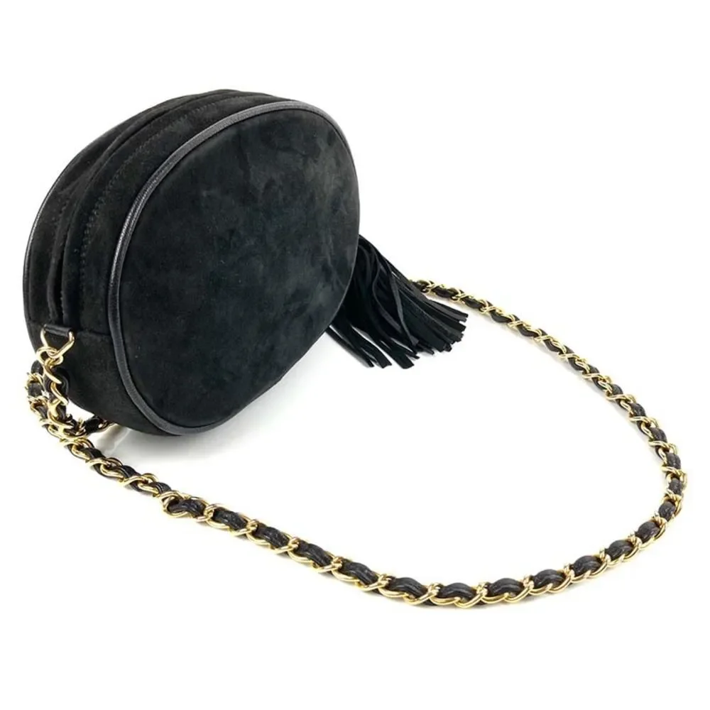 Chanel Fringe Chain Shoulder Leather Black Gold Shoulder Bag